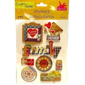 Crafters Square 8pc Dimensional Home & Family Glitter Stickers